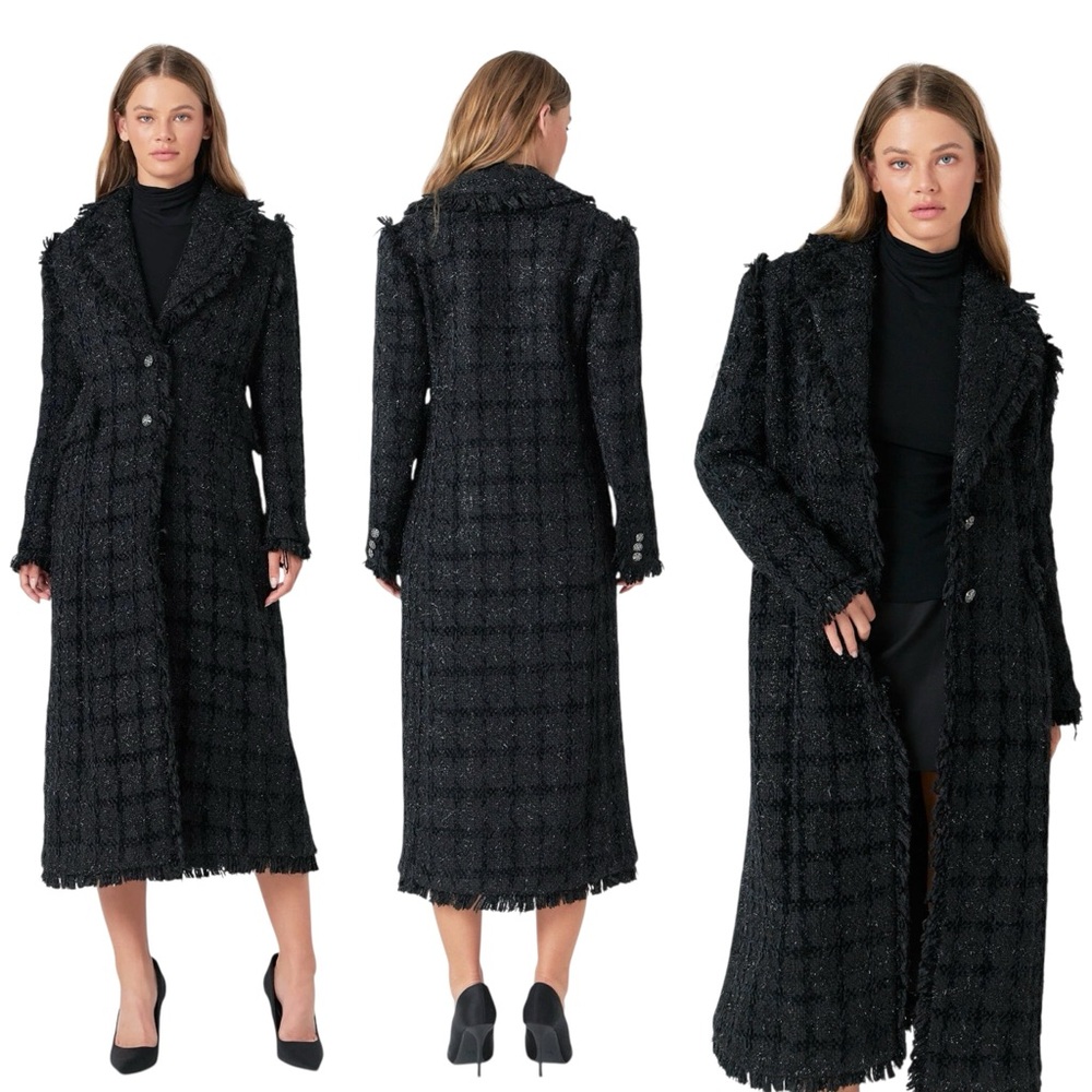 Anthropologie Endless Rose Medium Premium Long Tweed Jacket in Black $600 Msrp